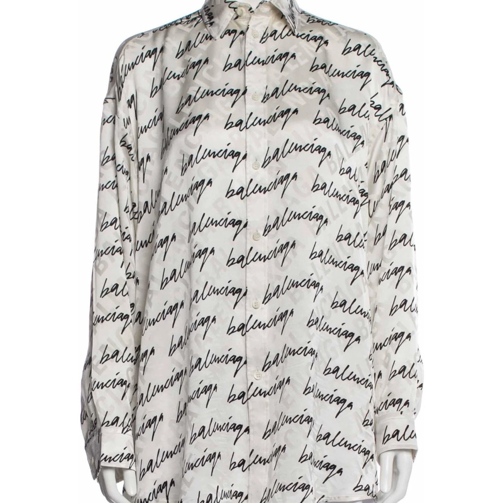 Balenciaga White Logo Print Women's Top